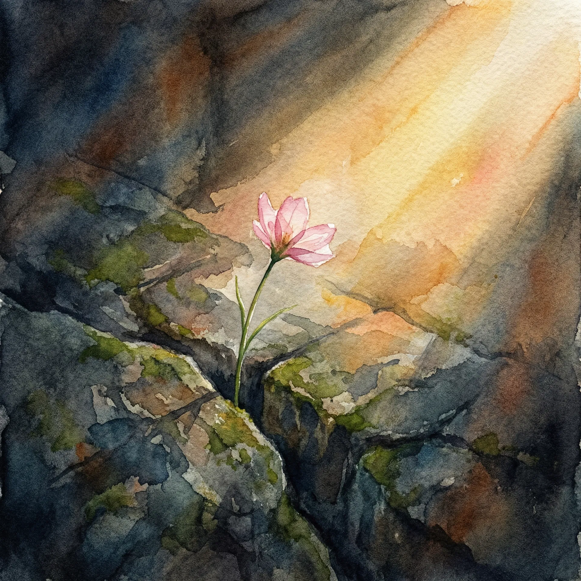 Flor nascendo entre pedras